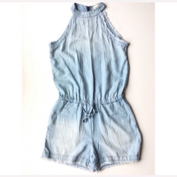 cloth & stone Pants - Cloth & Stone Romper Frayed Edge Chambray Denim